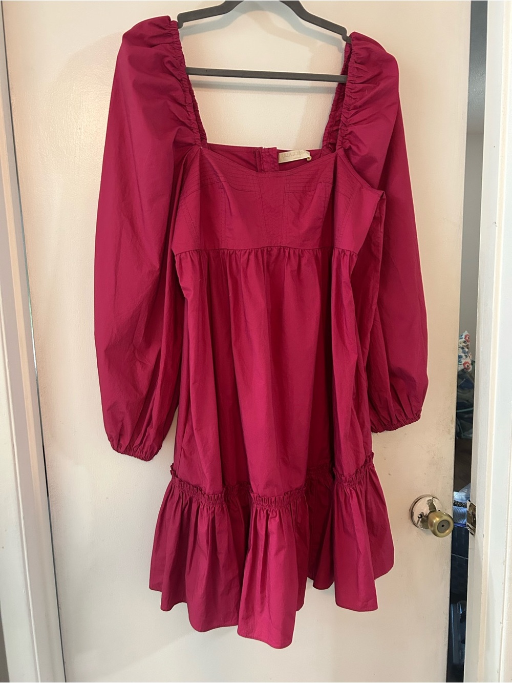 Ulla Johnson Bright Fuchsia Puff-Sleeve Smock Dress
